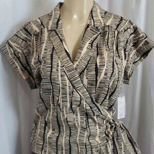 Nine West Tops | Nine West Tan And Black Abstract Wrap Shirt Size XS
